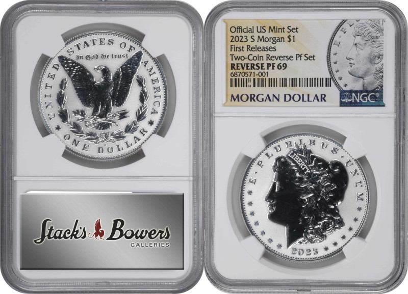 Lot of (4) 2023-S Silver Dollar Anniversary Coins. Morgan. First Releases. Rever...