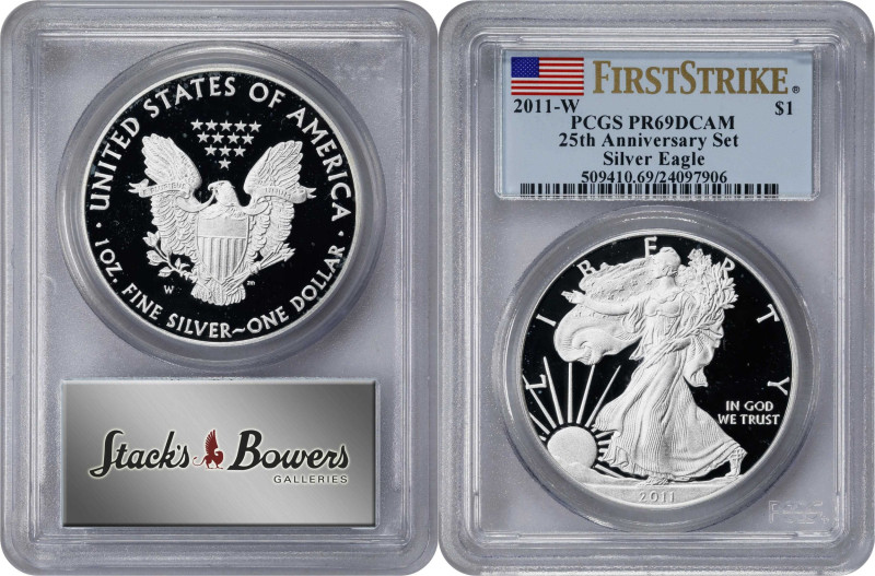 Lot of (4) Certified 2011-W Silver Eagles. 25th Anniversary. Proof-69 Deep Cameo...