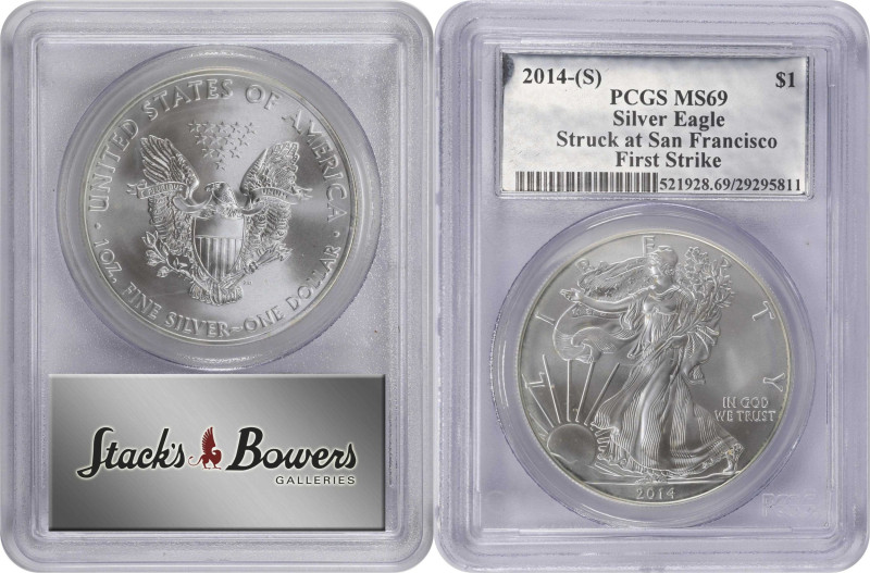 Lot of (2) 2014-(S) Silver Eagles. First Strike. MS-69 (PCGS).

PCGS# 521928.