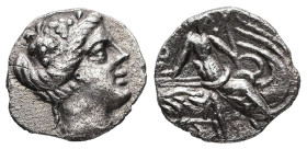 Euboia, Histiaia. AR Tetrobol, 1.03 g 12.93 mm. 3rd-2nd centuries BC.
Obv: Wreathed head of the nymph Histiaia right.
Rev: [IΣTIAIEΩN]. Nymph seated r...