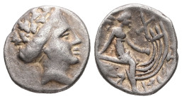 Euboia, Histiaia. AR Tetrobol, 2.26 g 14.99 mm. 3rd-2nd centuries BC.
Obv: Wreathed head of the nymph Histiaia right.
Rev: IΣTIAIEΩN. Nymph seated rig...