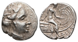 Euboia, Histiaia. AR Tetrobol, 2.36 g 15.23 mm. 3rd-2nd centuries BC.
Obv: Wreathed head of the nymph Histiaia right.
Rev: IΣTIAIEΩN. Nymph seated rig...