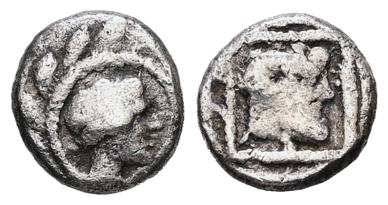 Kyrenaika, Kyrene AR Trihemiobol, 0.81 g 9.21 mm. Circa 480-435. 
Obv: Female he...