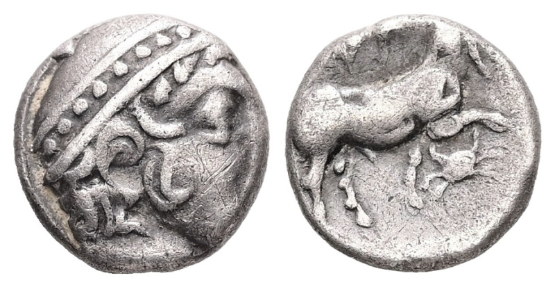 Thrace, Ainos. AR, Diobol. 1.01 g. - 10.21 mm. Circa 408-406 BC.
Obv.: Head of H...