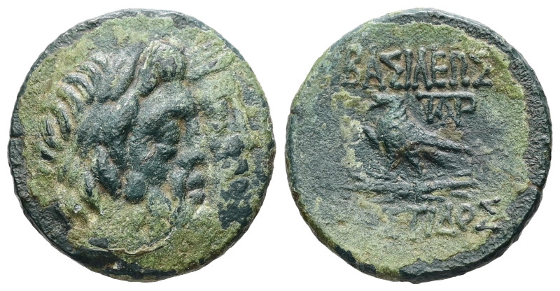 Kings of Thrace, Mostidos. Ae, 4.19 g 19.69 mm. Circa 125-85/79 BC.
Obv: Jugate ...