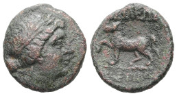 Kings of Thrace, Mostidos. Ae, 3.34 g 16.41 mm. Circa 125-85/79 BC.
Obv: Laureate head of Apollo right.
Rev: ΒΑΣΙΛΕΩΣ / ΜΟΣΤΙΔΟΣ. Horse prancing left....