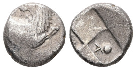 Thrace, Chersonesos. AR Hemidrachm, 2.05 g 12.64 mm. Circa 386-338 BC.
Obv: Forepart of lion right, head left.
Rev: Quadripartite incuse square with a...