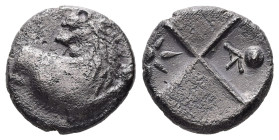 Thrace, Chersonesos. AR Hemidrachm, 2.19 g 13.23 mm. Circa 386-338 BC.
Obv: Forepart of lion right, head left.
Rev: Quadripartite incuse square with a...