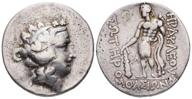 Thrace, Thasos. AR Tetradrachm, 14.23 g 31.39 mm. Circa 148-90/80 BC.
Obv: Head of Dionysos right, wearing ivy wreath.
Rev: HPAKΛEOYΣ / ΣΩTHPOΣ / ΘAΣI...