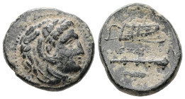 Kings of Macedon, Alexander III 'the Great'. Ae, 5.51 g 19.36 mm. 336-323 BC. Uncertain mint in Western Asia Minor.
Obv: Head of Herakles right, weari...