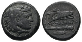 Kings of Macedon, Alexander III 'the Great'. Ae, 5.99 g 17.46 mm. 336-323 BC. Uncertain mint in Western Asia Minor.
Obv: Head of Herakles right, weari...