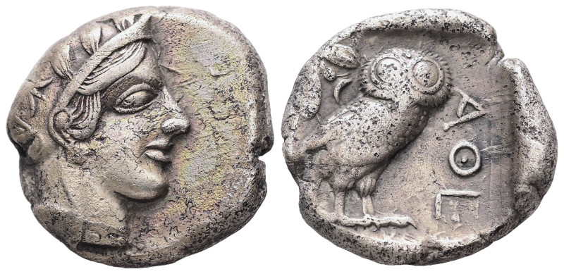 Attica, Athens. AR Tetradrachm, 16.89 g 25.04 mm. Circa 454-404 BC.
Obv: Helmete...