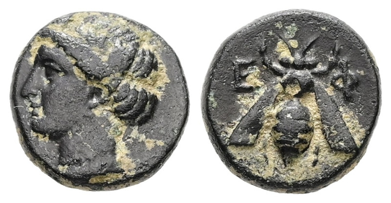 Ionia, Ephesos. Ae. 1.38 g. - 10.56 mm. Circa 375-325 BC.
Obv.: Female head left...