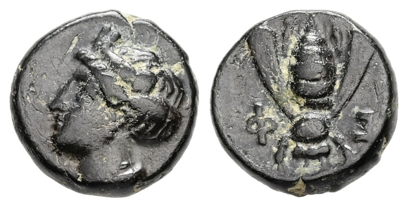 Ionia, Ephesos. Ae. 1.45 g. - 10.67 mm. Circa 375-325 BC.
Obv.: Female head left...
