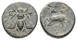Ionia, Ephesos. Ae, 2.22 g 14.34 mm. Circa 390-300 BC. Unclear magistrate.
Obv: E-Φ, bee with straight wings
Rev: Stag kneeling to left, head reverted...