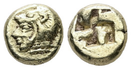 Ionia, Erythrai. EL Hekte, 2.50 g 9.89 mm. Circa 550-500 BC.
Obv: Head of Herakles left, wearing lion skin.
Rev: Quadripartite incuse square.
Ref: ...