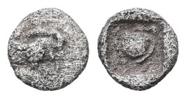 Ionia, Klazomenai. AR Hemiobol, 0.17 g 5.80 mm. Circa 500-400 BC.
Obv: Forepart of winged boar to right
Rev: Human eye within incuse square.
Ref: Unpu...