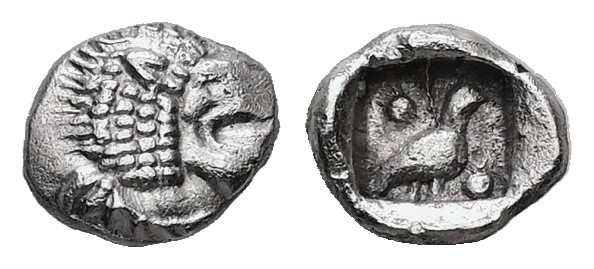 Ionia, Miletos, AR Tetartemorion, 0.19 g 6.31 mm. Circa 600-500 BC.
Obv: Head of...