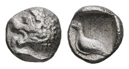 Ionia, Miletos, AR Tetartemorion, 0.20 g, 5.66 mm. Late 6th-early 5th century BC.
Obv: Head of roaring lion left
Rev: Eagle standing left within incus...