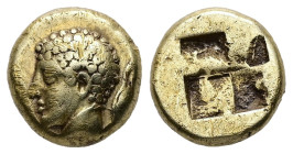 Ionia, Phokaia. EL Hekte, 2.51 g 10.89 mm. Circa 478-387 BC.
Obv: Bare head of Hermes left, with petasos hung around neck and behind head; below, smal...