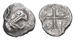 Ionia, Phokaia. AR Tetartemorion, 0.16 g 6.81 mm. Circa 530-510 BC.
Obv: Head of griffin right.
Rev: Quadripartite incuse square.
Ref: SNG Copenhagen ...
