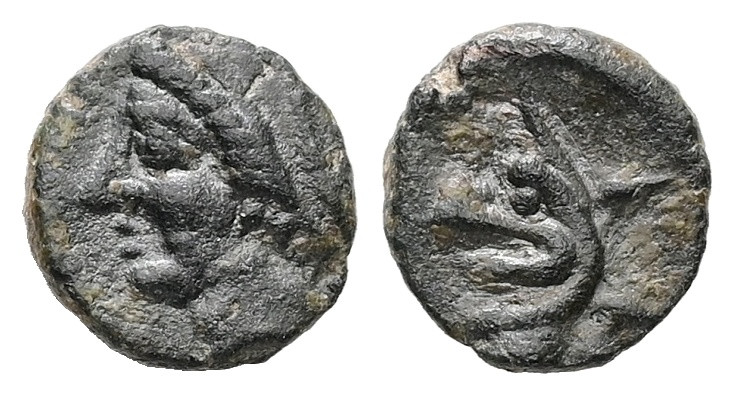 Ionia, Phokaia. Ae, 0.50 g 8.23 mm. Circa 300 BC.
Obv: Female head (Aphrodite?),...
