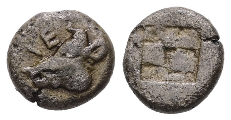Lesbos, Uncertain. Billon Obol, 0.80 g 9.17 mm. Circa 500-450 BC.
Obv: ΛΕ, Head ...