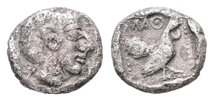 Lesbos, Methymna. AR Hemiobol, 0.28 g. - 7.34 mm. Circa 500/480-460 BC.
Obv.: Fe...
