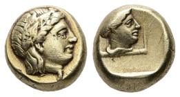 Lesbos, Mytilene. EL Hekte, 2.53 g 10.15 mm. Circa 377-326 BC.
Obv: Head of Dionysos right, wearing ivy wreath 
Rev: Head of Persephone right, wearing...