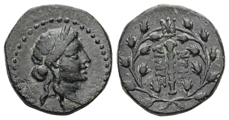 Lydia, Sardes. Ae. 3.26 g 16.25 mm. 2nd-1st centuries BC.
Obv: Laureate head of ...