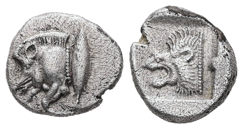 Mysia, Kyzikos. AR, Diobol. 1.23 g. - 11.30 mm. Circa 450-400 BC.
Obv.:Forepart ...