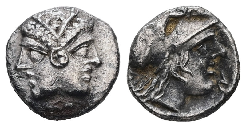 Mysia, Lampsakos. AR Diobol, 1.05 g 11.36 mm. 4th-3rd centuries BC.
Obv: Janifor...