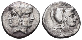 Mysia, Lampsakos. AR Hemidrachm, 2.19 g 14.69 mm. 4th-3rd century BC.
Obv: Female janiform head
Rev: Helmeted head of Athena right, ΛΑΜ around.
Ref: B...