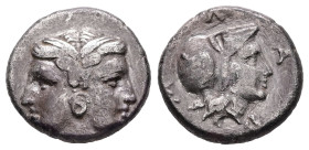 Mysia, Lampsakos. AR Hemidrachm, 2.33 g 13.67 mm. 4th-3rd century BC.
Obv: Female janiform head
Rev: Helmeted head of Athena right, ΛΑΜ around.
Ref: B...