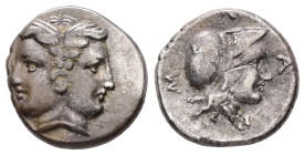 Mysia, Lampsakos. AR Hemidrachm, 2.48 g 14.19 mm. 4th-3rd century BC.
Obv: Female janiform head
Rev: Helmeted head of Athena right, ΛΑΜ around.
Ref: B...