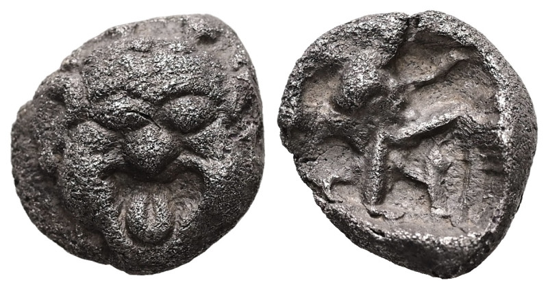 Mysia, Parion. AR Drachm, 3.40 g. – 14,07 mm. 5th century BC.
Obv.: Facing gorgo...