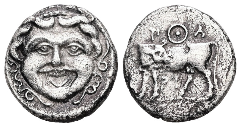 Mysia, Parion. AR Hemidrachm, 2.16 g 14.12 mm. 4th century BC.
Obv: Facing gorgo...