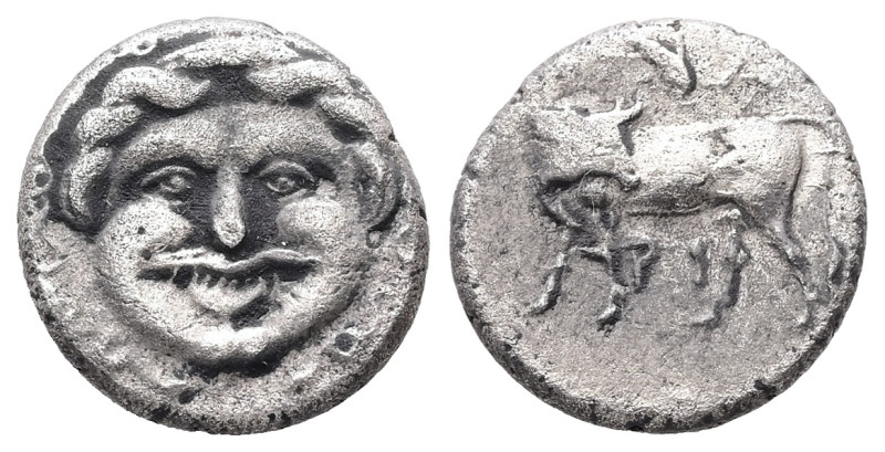 Mysia, Parion. AR Hemidrachm, 2.24 g 13.13 mm. 4th century BC.
Obv: Facing gorgo...