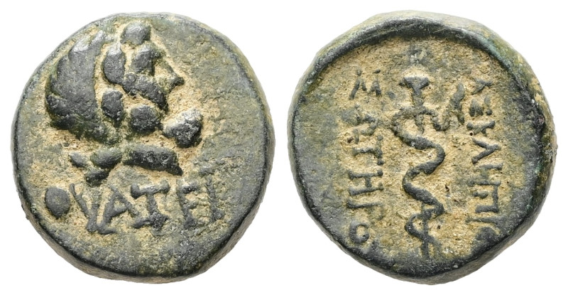 Mysia, Pergamon. Ae, 3.31 g 14.35 mm. Mid-late 2nd century BC. ΘVATEI, magistrat...