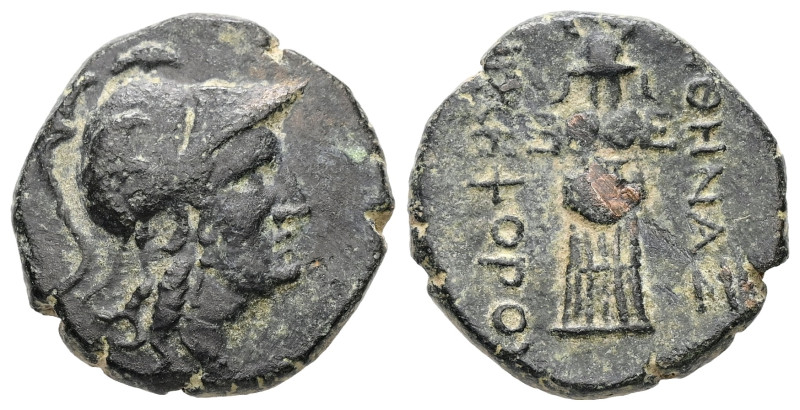 Mysia, Pergamon. Ae, 5.89 g 19.70 mm. Mid-late 2nd century BC.
Obv: Helmeted hea...