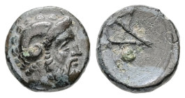 Mysia, Pitane. Ae, 1.19 g 9.81 mm. Circa 4th-3rd centuries BC.
Obv: Head of Zeus right, wearing horn of Ammon.
Rev: [Π - Ι - Τ – Α]. Pentagram.
Ref: C...