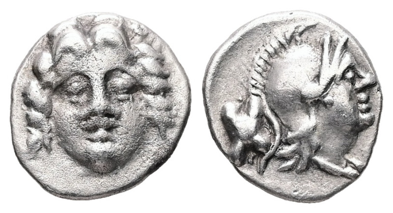 Pisidia, Selge. AR Obol, 0.75 g 10.49 mm. Circa 350-300 BC.
Obv: Facing gorgonei...