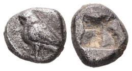 Troas, Abydos. AR Diobol, 1.34 g 9.66 mm. Circa 500-480 BC.
Obv: Eagle standing left.
Rev: Quadripartite incuse square.
Ref: SNG Ashmolean 953; cf. SN...