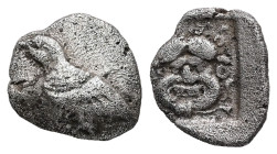 Troas, Abydos. AR Obol, 0.71 g 10.16 mm. Circa 480-450 BC.
Obv: Eagle standing left
Rev: Gorgoneion facing within incuse square.
Ref: SNG Arikantürk 1...