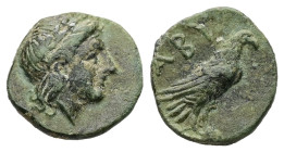 Troas, Abydos. AE, 0.94 g. - 11.47 mm. 4th century BC.
Obv.: Laureate head of Apollo right.
Rev.: Eagle standing right.
Ref.: SNG Copenhagen 25 var. (...