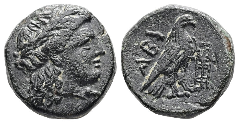 Troas, Abydos. Ae, 4.17 g 15.92 mm. Circa 300-200 BC.
Obv: Laureate head of Apol...