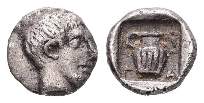 Troas, Gargara. AR Hemiobol, 0.35 g 7.10 mm. Circa 450-400 BC. 
Obv: Bare male h...