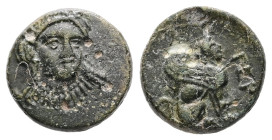 Troas, Gergis. Ae, 1.55 g. - 11.56 mm. Circa 320-270 BC.
Obv.: Three-quarter facing head of Sibyl Herophile, turned slightly right, wearing laurel wre...