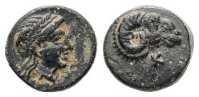 Troas, Kebren. AE, 0.87 g. - 9.80 mm. Circa 387-310 BC.
Obv.: Laureate head of Apollo right.
Rev.: Ram’s head right; K below.
Ref.: SNG München 287; S...