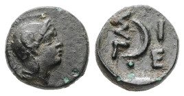 Troas, Sigeion. AE, 1.06 g. - 10.00 mm. 4th-3rd centuries BC.
Obv.: Helmeted head of Athena right.
Rev.: Σ - Ι / Γ - Ε, Crescent left within linear sq...